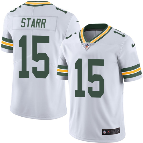 Men's Limited Bart Starr Nike Jersey White - #15 Rush NFL Green Bay Packers